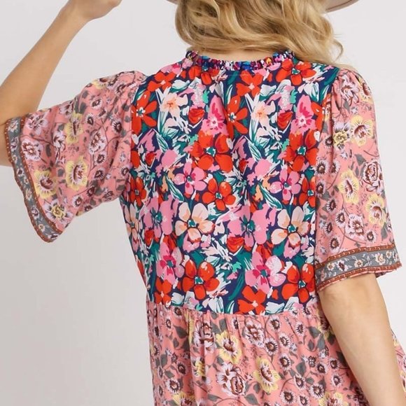 Bohemian Floral Print Maxi Dress - Sizes S/M/L - Navy Multicolor - Picture 5 of 7